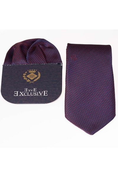 Exve Exclusive طقم ربطات عنق بتصميم إيطالي منقوش باللون الأحمر والأزرق مع منديل في حقيبة من الكتان