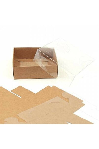 Genel Markalar 8x8x3 Cm Kraft Asetat Kapaklı Kutu (50 Adet) Düğün Nişan Kına Hediyelik Kutu