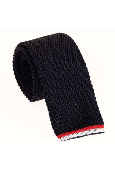 Exve Exclusive Navy Blue Red and White Detailed Knitted Knitted Blunt Tip Trendy Brit Tie