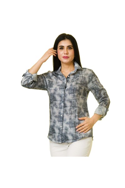 Exve Exclusive Жіноча сорочка з сірим синім принтом