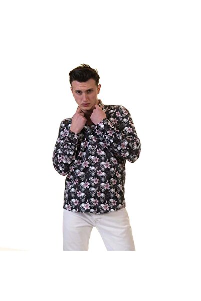 Exve Exclusive Pink Floral Skull Print Design Cotton Comfortable Loose-Fit Shirt