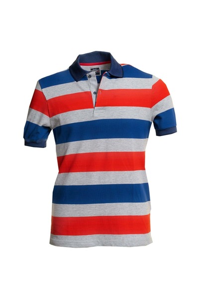 Exve Exclusive Tricou cu dungi gri-roșu-albastru marin cu gât polo