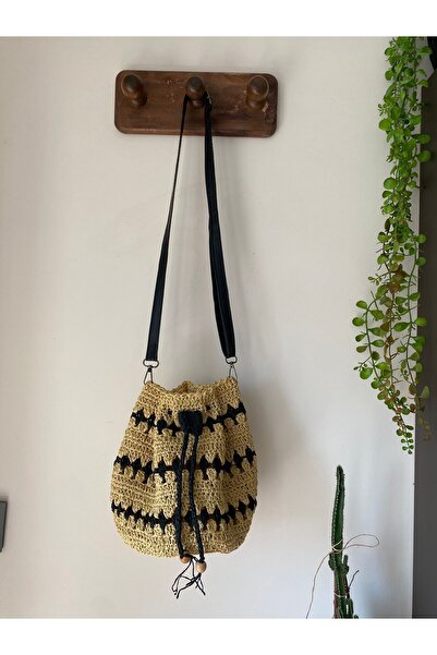 ÖZÜM HOME Kağıt ip büzgülü çanta, kroşe torba çanta, kağıt ip torba çanta