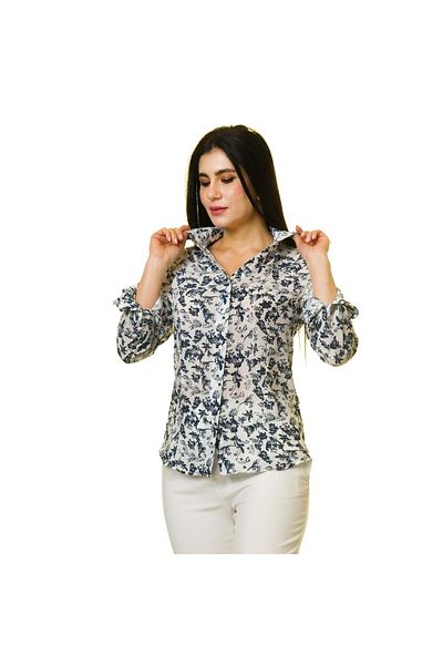 Exve Exclusive Cămașă albă de damă cu model Paisley albastru