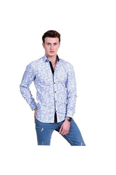 Exve Exclusive Сlim Fit сорочка з принтом блакитних квітів