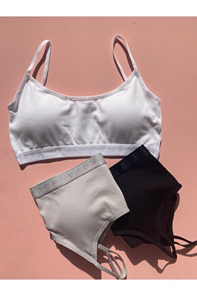 MODALİNOSA Removable Padded Camisole Fabric Rope Strap 3-Piece Gray, Black, White Bra - Bustier