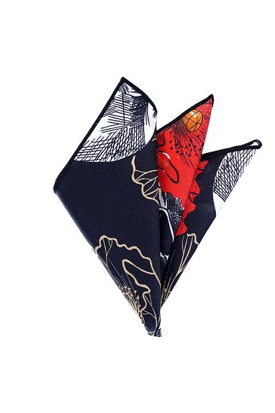 Exve Exclusive Red and White Skull Pattern Digital Printed Cotton Pocket Collar Handkerchief