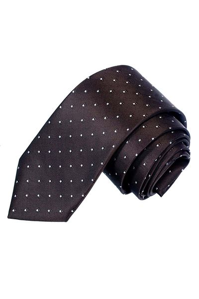 Exve Exclusive White Cream Square Pattern Jacquard Woven Handcrafted Tie on Coffee