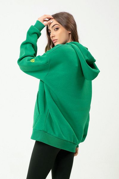Eazy Co Φούτερ Eazy Drunk Pizza Oversize Unisex με πράσινο γιακά με κουκούλα