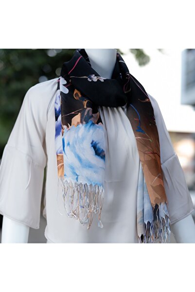 Exve Exclusive Синьо-блакитний шарф з цифровим принтом у вигляді квіткового в...