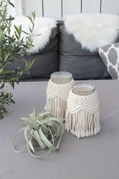 Bohem Handmade Makrome Kavanoz Mumluk 2'li B012