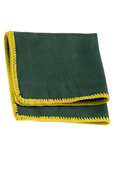 Exve Exclusive Khaki Green Natural Linen with Yellow Edge Braided Pocket Collar Handkerchief