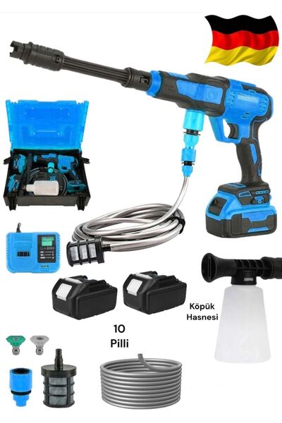 Germany Steel 999vf Çift Akülü Şarjlı Yüksek Basınç Oto Araç Yıkama Bahçe Yıkama Temizleme Tabancası 70 Bar