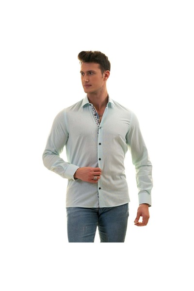 Exve Exclusive Водонепроникна сорочка з зеленим коміром та манжетами з квітковим візерунком, детально оздоблена, облягаючого крою