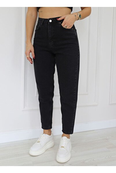 mooishan Blugi de damă Boyfriend Lycra cu talie inalta negri antracit - Blugi...