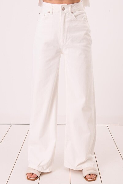 mooishan High Waist White Palazzo Jeans - Women's Loose Denim Trousers That D...