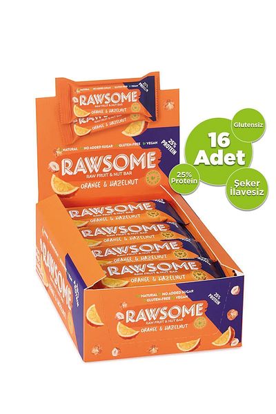 Rawsome Gluten Free Vegan High Protein Bar with Orange and Hazelnut - 40g x 16 Pieces