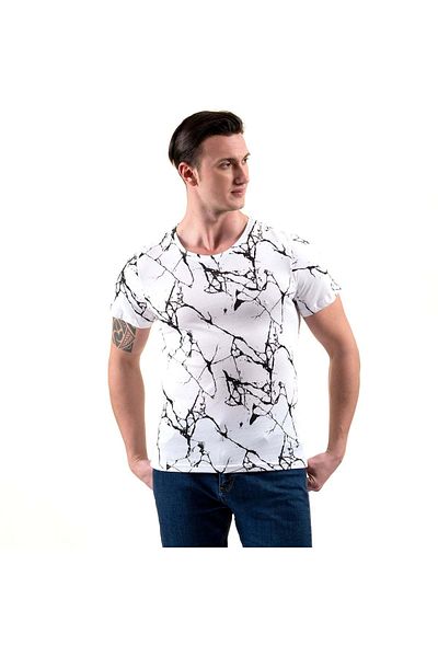 Exve Exclusive Tricou de bază cu gât roșu cu design imprimat negru pe tricou alb pentru bărbați cu ajustare normală