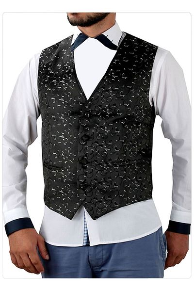 Exve Exclusive Black Gray Floral Pattern Groom's Vest
