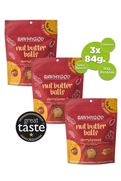 RAWMYGOD Vişneli, Yerfıstığı Ezmeli Kuruyemiş Ve Meyve Topları Glutensiz Ve V...
