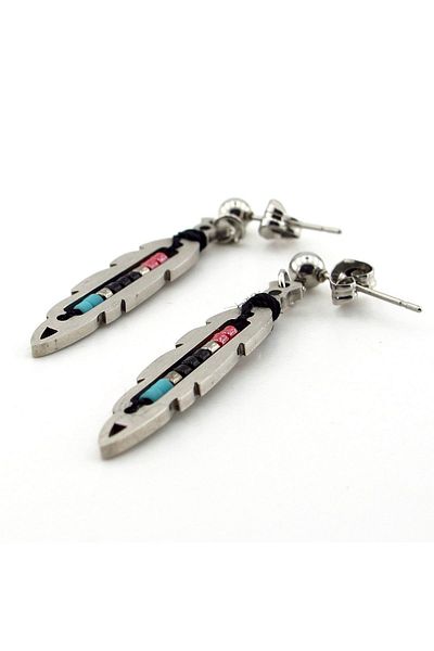 Solfera Stainless Steel and Dangle Native American Men's Earrings - Women Er118