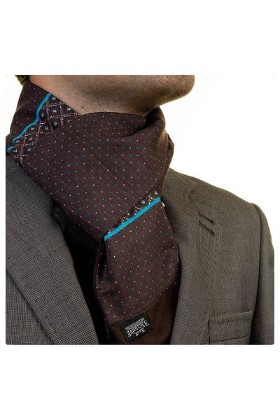 Exve Exclusive Brown Turquoise Polka Dot Special Cut Double Sided Scarf
