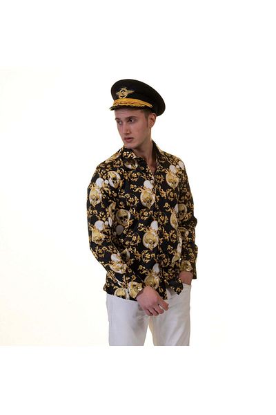 Exve Exclusive Μαύρο χρυσό Skull Print Σχέδιο Βαμβακερό άνετο φαρδύ πουκάμισο