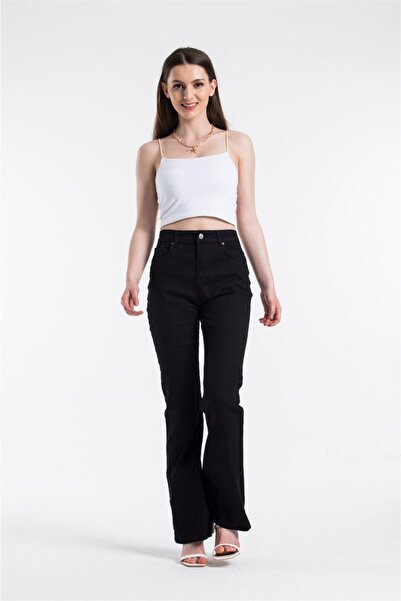 mooishan Черни дамски дънки от еластичен деним с висока талия в испански стил