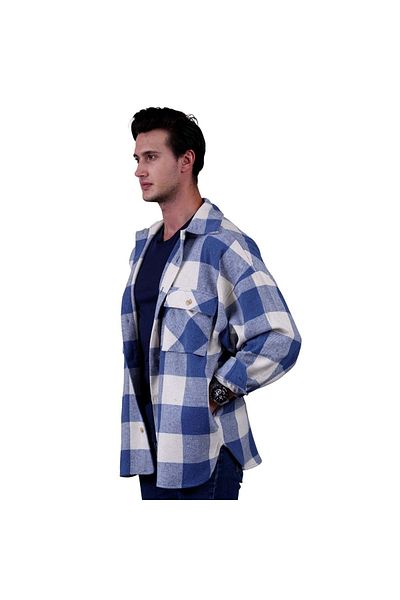 Exve Exclusive Cămașă oversize iarnă cu 4 buzunare, în carouri, albastru cer, bej, cu carouri, lejer, cămașă Plus Size
