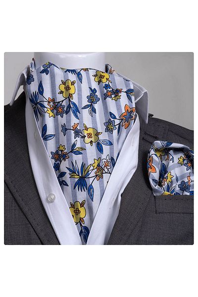 Exve Exclusive Set batista eșarfă pentru bărbați, albastru, galben, floral