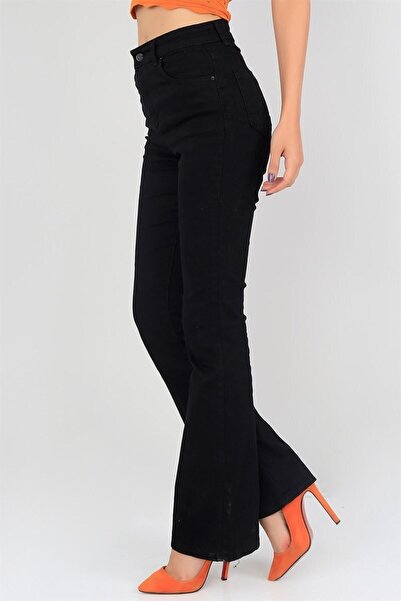mooishan Black Flare Leg Jeans Colorfast Black Fabric Lycra Women's Flare Leg...