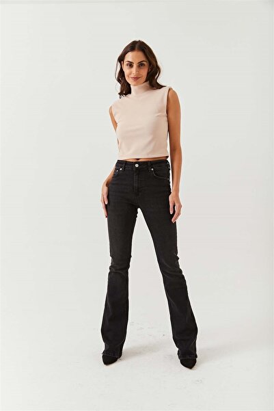 mooishan Μαύρο γυναικείο τζιν παντελόνι με φαρδιά μπατζάκια ελαστικό ύφασμα ,...