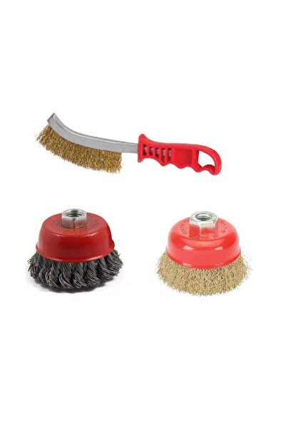 Meşem 3 Parça Çanak Spiral Çelik Tel Fırça Burgu Çelik Fırça Kalın Ince