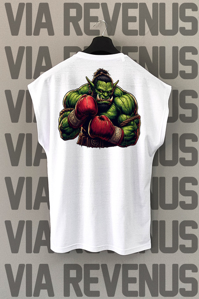 Vordevia Tricou sport alb - imprimat pe spate, mâneci zero, ORK