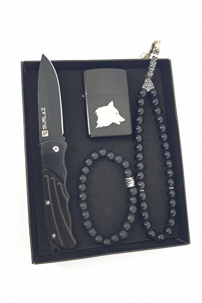 SürLaz 4 Parça Doğum Günü Hediye Seti İsme Özel Çakı Çakmak Tespih Bileklik K...