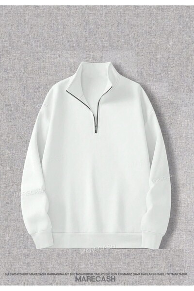 MARECASH 3 İplik Yarım Fermuarlı Dik Yaka Sweatshirt İçi Polarlı Kışlık unisex
