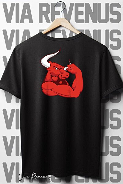 Vordevia تي شيرت أسود كبير الحجم - طباعة خلفية الثور القوي