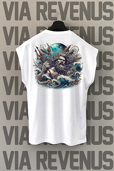 Vordevia Tricou sport alb cu imprimeu pe spate Poseidon - mâneci zero