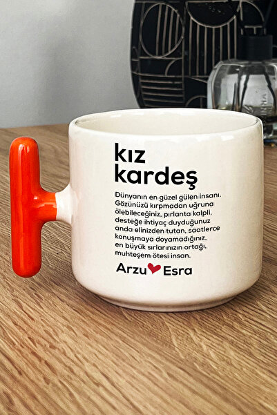 Hedizu Kişiye Özel Kız Kardeş Kupa Bardak T Kulplu Turuncu Ablaya Arkadaşa Do...