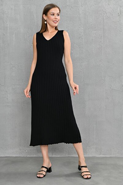 Secret Passion Lingerie Kadın Likralı Triko Kumaş Midi Boy Kolsuz V Yaka Yazl...