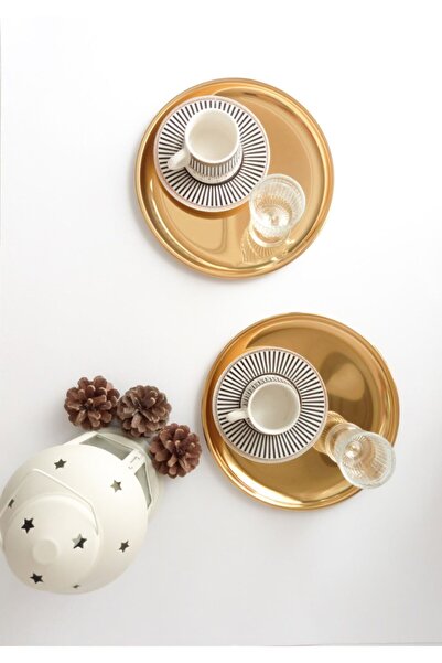 store trend Lüx Çelik Yuvarlak Servis Sunum Tepsisi Gold 21 Cm