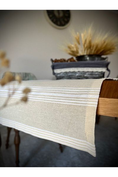 mudita home design Organic Linen and Cotton Striped Summer Runner