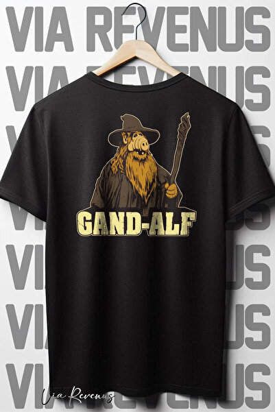 Vordevia Tricou negru oversize - imprimat pe spate Gand-Alf