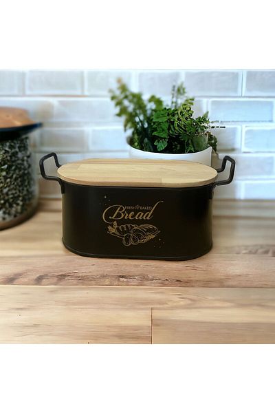 LUCKYHOMES Metal Black Cutting Board Bread Bowl and Table Top Boat Bread Bowl Set 32X15 23X9