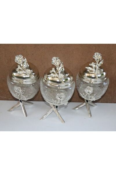 Elize Gümüş Kavanoz Seti 3 Lü Dekoratif Çay, Kahve, Şeker Saklama Kavanozu