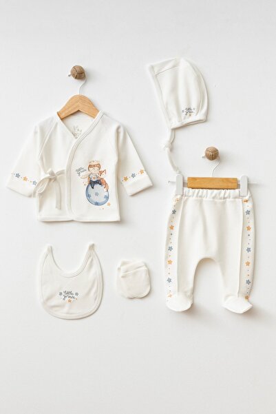 BABYLİM Erkek Bebek Hastane Çıkışı Küçük Prens Baskılı Lora Şapkalı %100 Pamu...