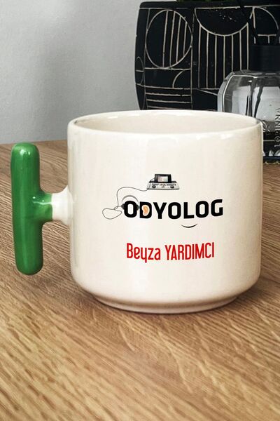 Hedizu Kişiye Özel Odyolog Kupa Bardak T Kulplu Yeşil Tıp Bayramı Hediyeleri