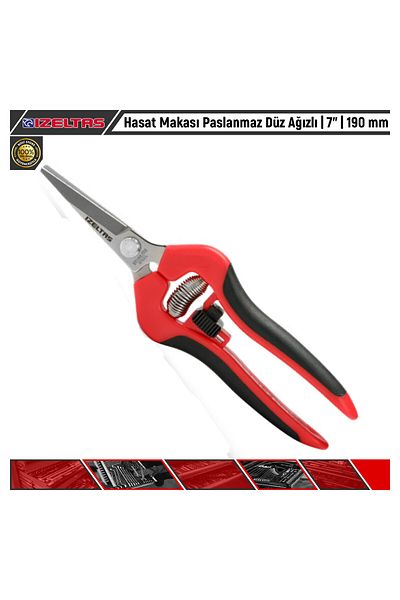 İzeltaş Stainless Harvesting Scissors - Flat Mouth, 7” - 190 Mm