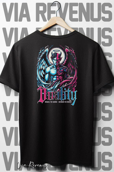 Vordevia Dualnost Crna Oversize kroj T-shirt - Nazad Štampano