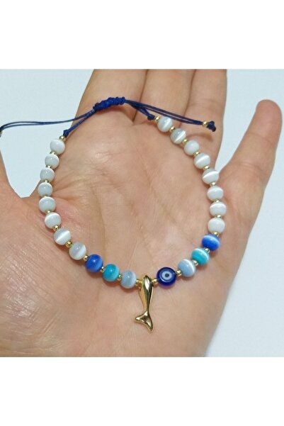 Funny Takılar Beyaz Ve Mavi Tonlarında Kedi Gözü Ve Nazar Boncuklu Balık Bile...